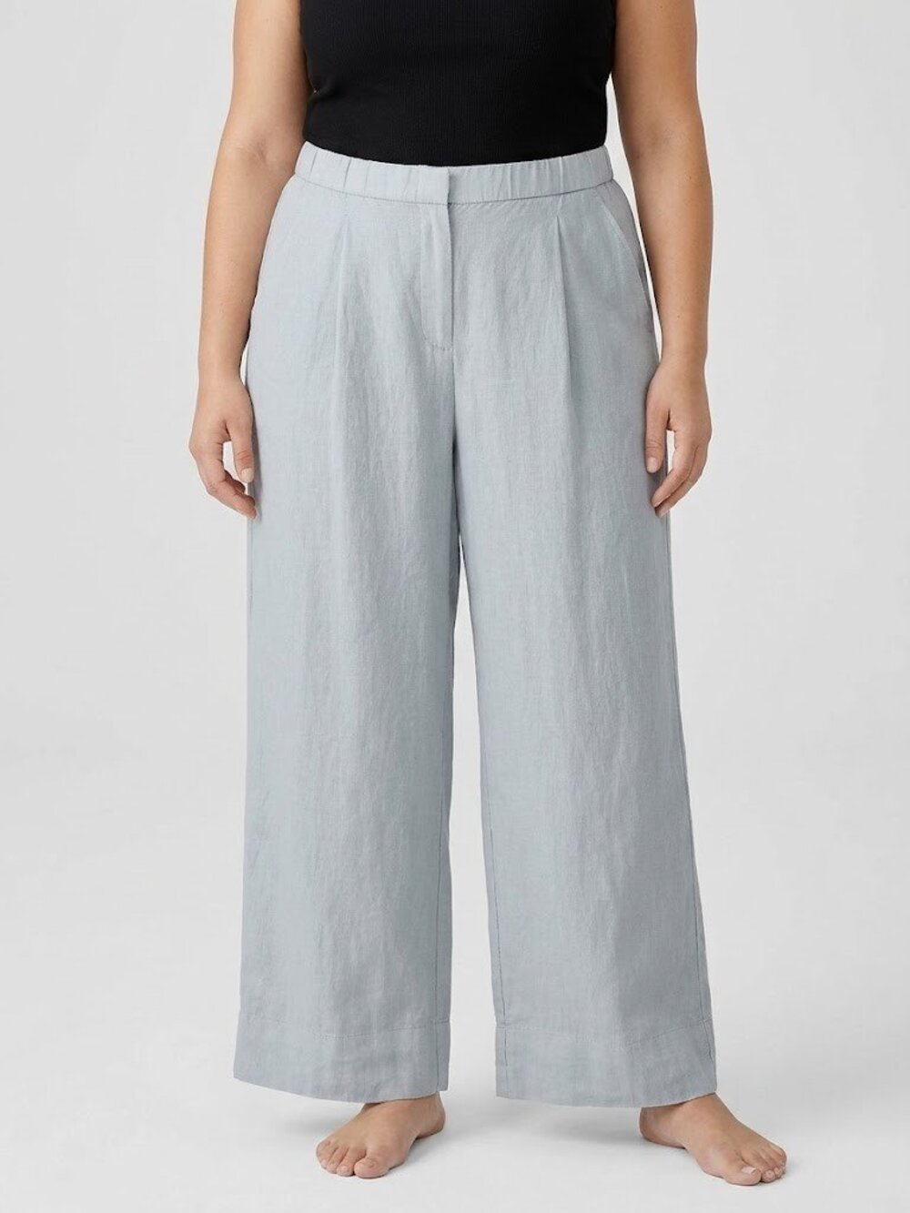 NWT Eileen Fisher Garment Dyed Organic Linen Wide Pleated Pant in Geyser 2X